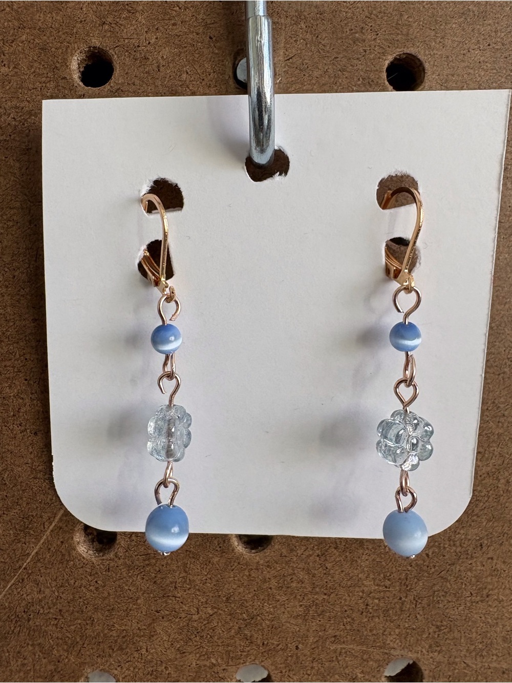 Hand Crafted Blue Beaded Dangle Earrings with Gold Hooks
